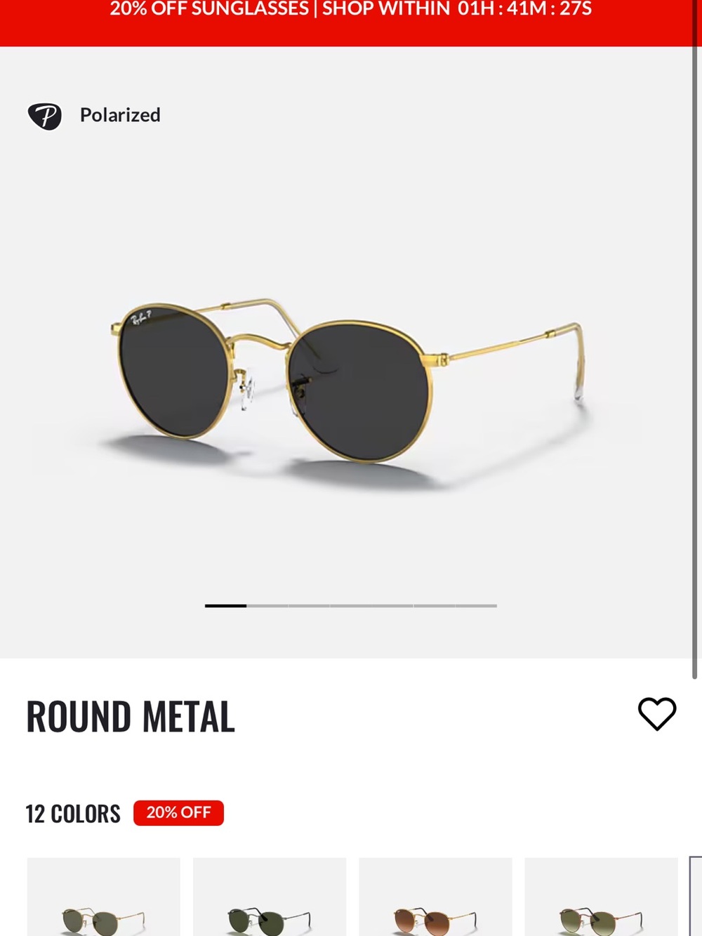 Ray-Ban Gold Round Metal Sunglasses with Black Lenses